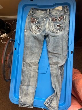 Miss Me Light Blue Skinny Jeans with Embroidered Back Pockets